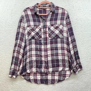 Express Shirt Womens Small Red Blue Plaid Button Down Lumberjack Cabincore Cozy